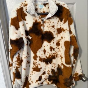 Cozy Sherpa Half-Zip Pullover Sweatshirt - Brown & Cream